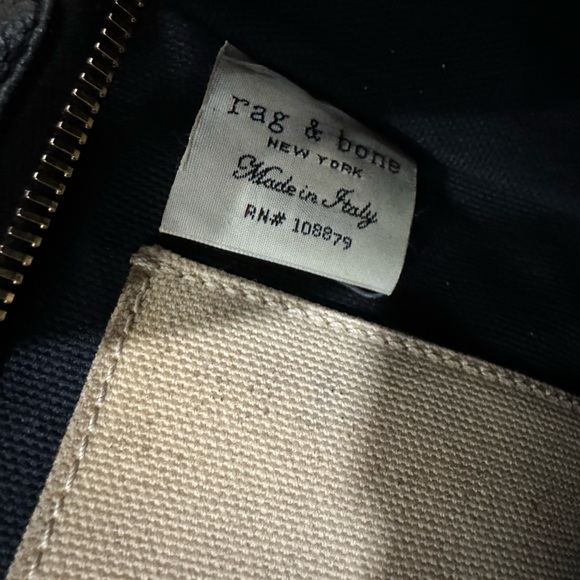 Rag & Bone Pilot Bag in blue leather with a floral print pocket small satchel - Picture 6 of 11